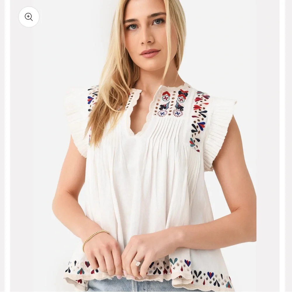 SEA Alicia White Blouse with Multicolor Embroidery - Picture 2 of 10